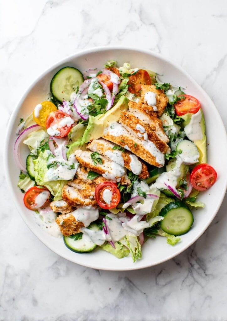 Healthy Fried Chicken Salad with Avocado
