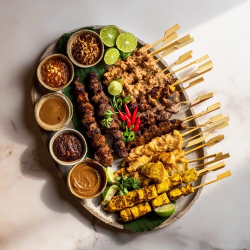 Indonesian Satay BBQ Platter: Mixed Meats and Homemade Sauces