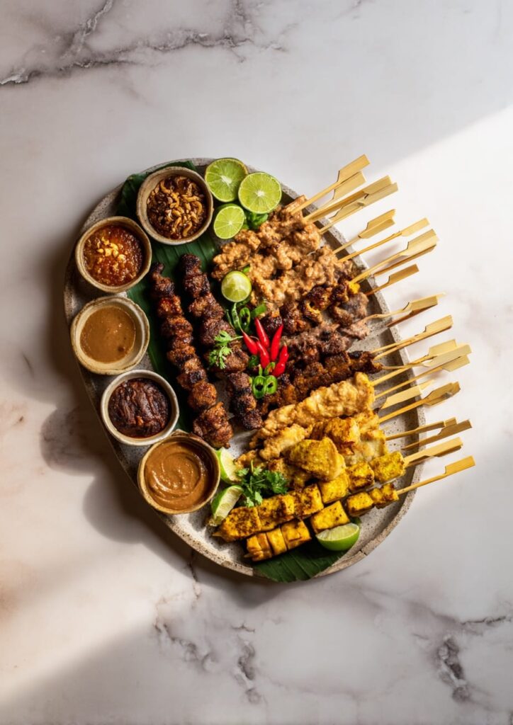 Indonesian Satay BBQ Platter: Mixed Meats and Homemade Sauces