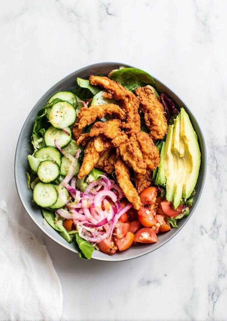 Low-Calorie Fried Chicken Salad for Lunch