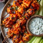 Buffalo BBQ Chicken Skewers with Blue Cheese and Celery