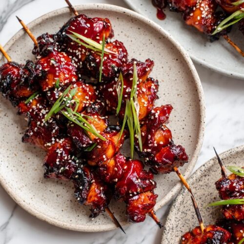 Honey Sriracha BBQ Chicken Skewers under the Grill