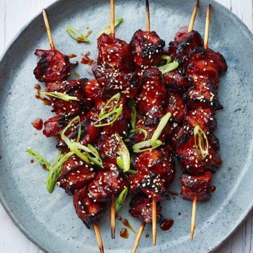 Sticky Gochujang BBQ Chicken Skewers with Sesame Oil