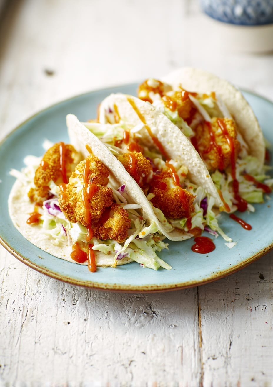 Air Fryer Cauliflower Tacos with Yoghurt Slaw