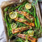 Healthy Traybake Miso Salmon, Lemon, Tender Greens