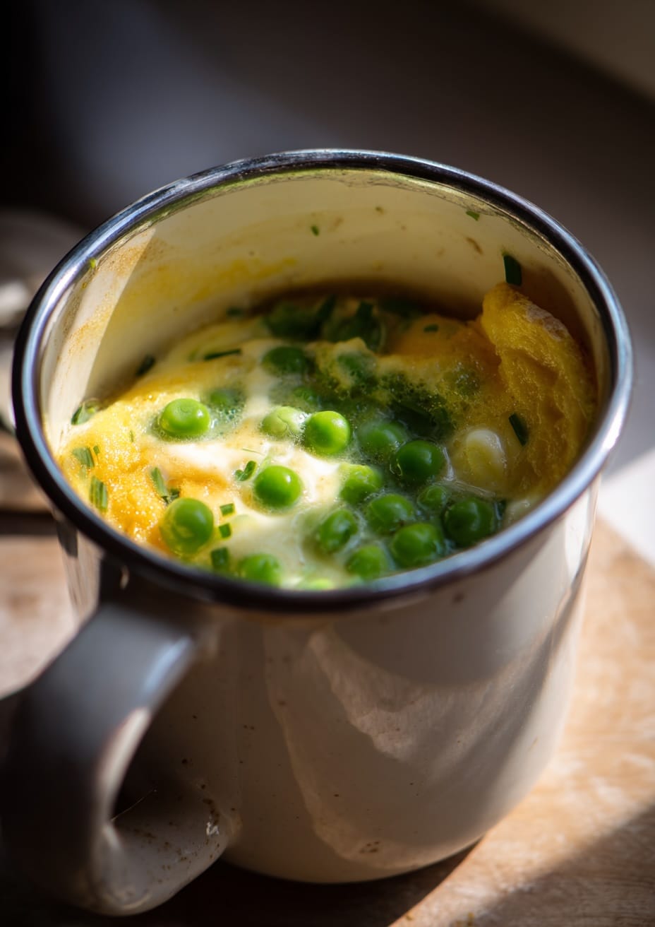 Microwave Mug Omelette with Feta Peas and Chives