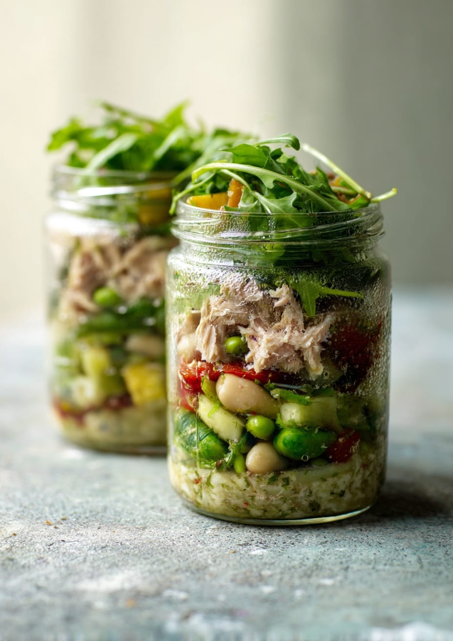 No-Cook Tuna Cannellini Salad Jars with Lemon Herbs