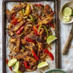 Sheet Pan Chicken Fajita Bowls, Peppers, Lime Rice